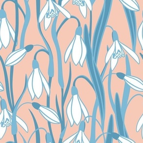 Blue Snowdrop Flowers on Beige Background