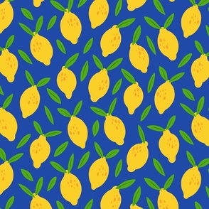 Fresh Fruit - Lemons - Bright Yellow + Green - Navy Blue - JUMBO