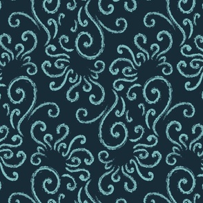 Coastal Transitional Dark Blue Swirls- dark moody nautical blue