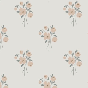 Peach apricot bell flowers on greige grey for girl nursery, kitchen, home decor