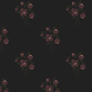 Moody maroon red bell flowers on almost black green