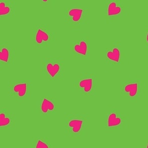 m - Hot Pink Hearts on Green