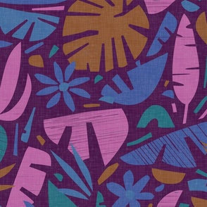 Night in the Jungle - Tiki Leaves in 80's Shades / Large