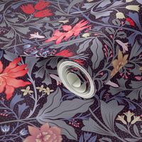 (M)Victorian era-Vintage Floral- Wild flowers- William Morris inspired-Black-Red-Gray