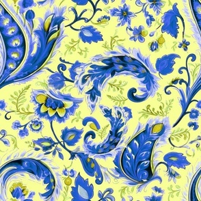 Paisley classic watercolor yellow blue