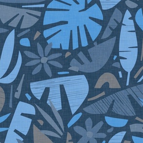 Night in the Jungle - Tiki Leaves in Calming Blue Shades / Large