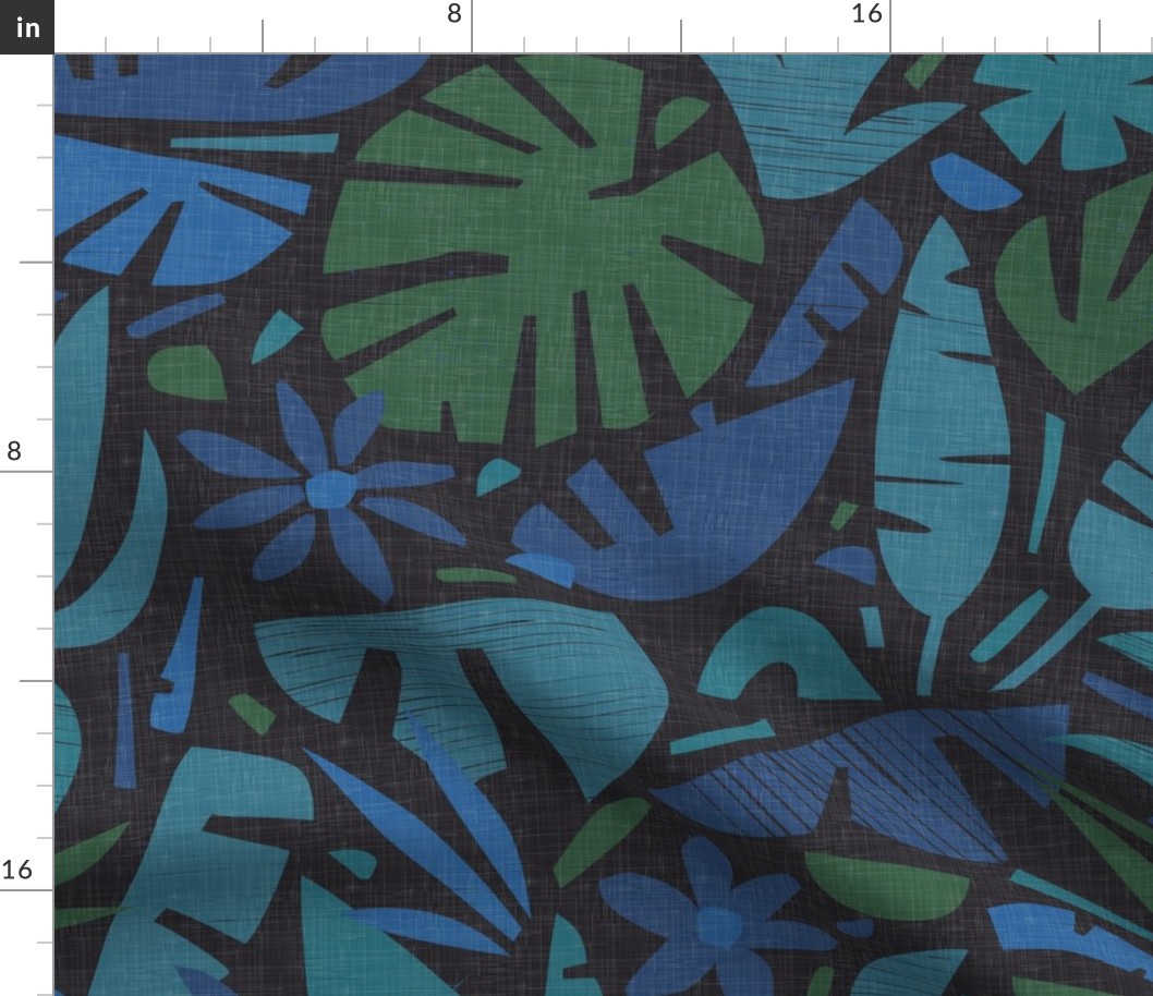 Night in the Jungle - Tiki Leaves in Teal Shades / Large