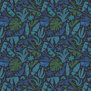 Night in the Jungle - Tiki Leaves in Teal Shades / Medium