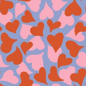 Pink & Orange Hearts on Blue Background
