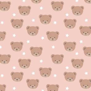 Bears and Stars on Millennial Pink, Teddy Bears, Bear Fabric, Nursery Fabric, Nursery, Baby, Vintage Bear, Baby Shower, Brown Bear, Teddy