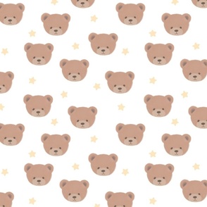 Bears and Stars on White, Teddy Bears, Bear Fabric, Nursery Fabric, Nursery, Baby, Vintage Bear, Baby Shower, Brown Bear, Teddy