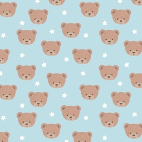 Bears and White Stars on Baby Blue, Teddy Bears, Bear Fabric, Nursery Fabric, Nursery, Baby, Vintage Bear, Baby Shower, Brown Bear, Teddy