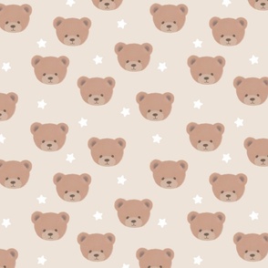Bears and White Stars on Creamy White, Teddy Bears, Bear Fabric, Nursery Fabric, Nursery, Baby, Vintage Bear, Baby Shower, Brown Bear, Teddy