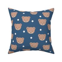 Bears and White Stars on Indigo Blue, Teddy Bears, Bear Fabric, Nursery Fabric, Nursery, Baby, Vintage Bear, Baby Shower, Brown Bear, Teddy