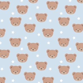Bears and White Stars on Light Greyish Blue, Teddy Bears, Bear Fabric, Nursery Fabric, Nursery, Baby, Vintage Bear, Baby Shower, Brown Bear, Teddy