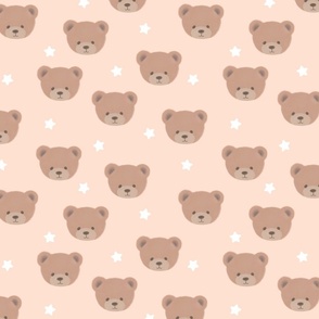 Bears and White Stars on Soft Peach, Teddy Bears, Bear Fabric, Nursery Fabric, Nursery, Baby, Vintage Bear, Baby Shower, Brown Bear, Teddy