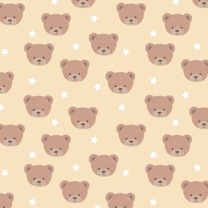 Bears and White Stars on Tawny Yellow, Teddy Bears, Bear Fabric, Nursery Fabric, Nursery, Baby, Vintage Bear, Baby Shower, Brown Bear, Teddy