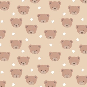 Bears and White Stars on Warm Vanilla, Teddy Bears, Bear Fabric, Nursery Fabric, Nursery, Baby, Vintage Bear, Baby Shower, Brown Bear, Teddy