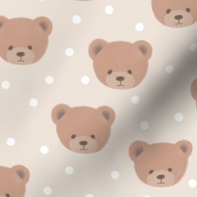 Bears and White Dots on Creamy White, Teddy Bears, Bear Fabric, Nursery Fabric, Nursery, Baby, Vintage Bear, Baby Shower, Brown Bear, Teddy