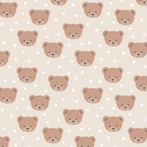 Bears and White Dots on Creamy White, Teddy Bears, Bear Fabric, Nursery Fabric, Nursery, Baby, Vintage Bear, Baby Shower, Brown Bear, Teddy