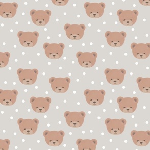 Bears and White Dots on Grey, Teddy Bears, Bear Fabric, Nursery Fabric, Nursery, Baby, Vintage Bear, Baby Shower, Brown Bear, Teddy