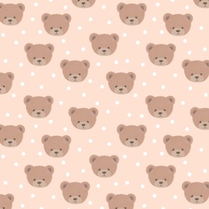 Bears and White Dots on Soft Peach, Teddy Bears, Bear Fabric, Nursery Fabric, Nursery, Baby, Vintage Bear, Baby Shower, Brown Bear, Teddy