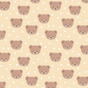 Bears and White Dots on Tawny Yellow, Teddy Bears, Bear Fabric, Nursery Fabric, Nursery, Baby, Vintage Bear, Baby Shower, Brown Bear, Teddy