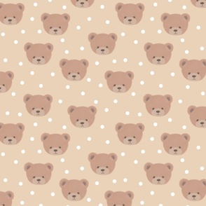 Bears and White Dots on Warm Vanilla, Teddy Bears, Bear Fabric, Nursery Fabric, Nursery, Baby, Vintage Bear, Baby Shower, Brown Bear, Teddy