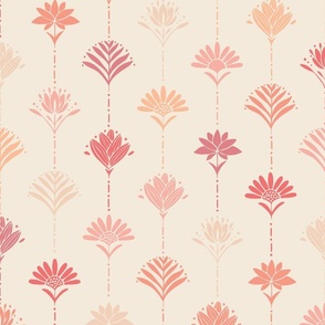 Block print flowers in pink, peach and cream 24"