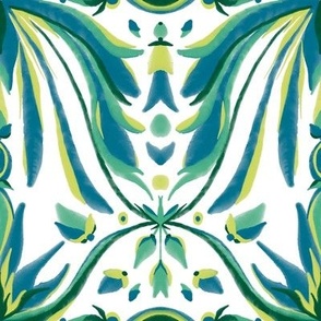 Organic Damask  - Blues Greens