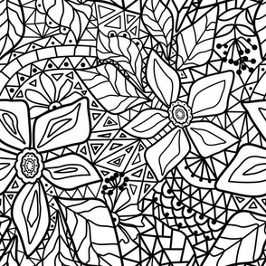 Openwork flower sketch for creativity batik coloring