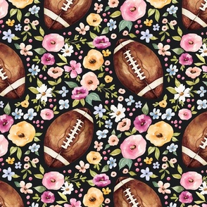 Watercolor Football Floral on Black 12 inch
