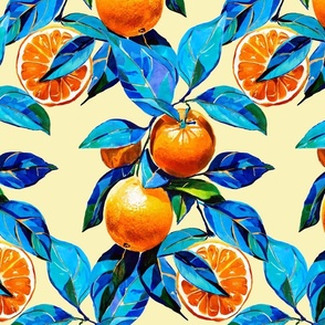 oranges  with blue leaves pop art