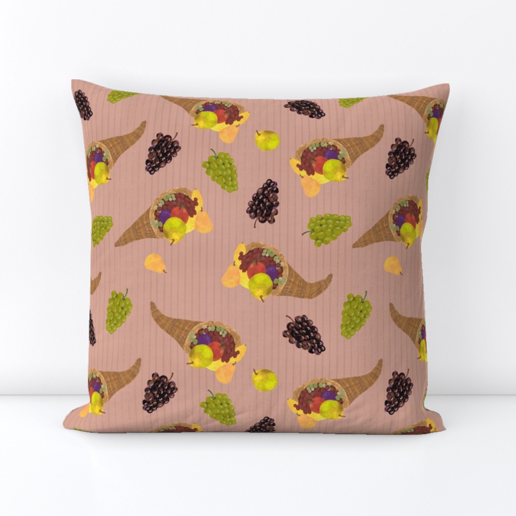 Autumn Harvest Fruit on Stripes - Peachy Beige - Large