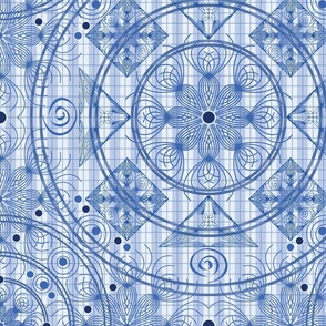   Spin Symmetry Cobalt: Circles Dots and Other Shapes; 4800, v03—Welcoming Walls, Entryway, Bedding, Table, Linens, Sheets, Blanket, Curtain