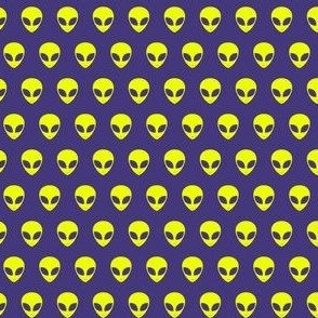 Smaller Scale - Retro Alien Heads in Ultraviolet + Neon Safety Yellow