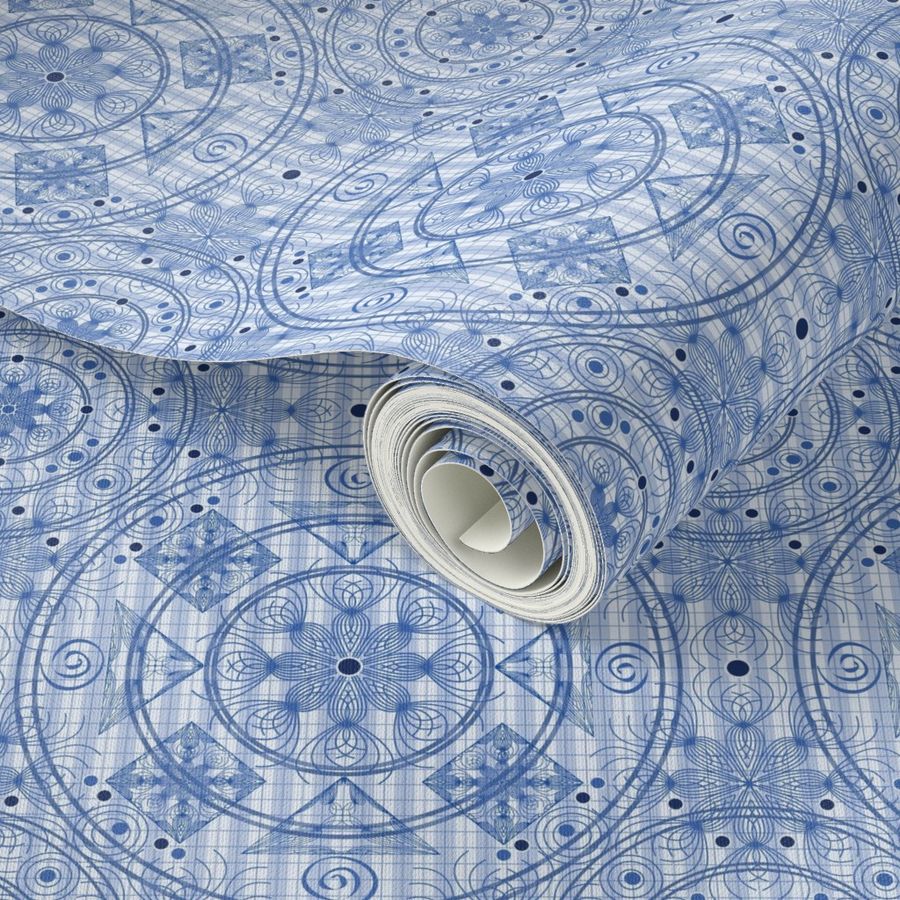  Spin Symmetry Cobalt: Circles Dots and Other Shapes; 2400, v03—Welcoming Walls, Entryway, Bedding, Table, Linens, Sheets, Blanket, Curtain