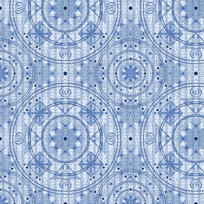  Spin Symmetry Cobalt: Circles Dots and Other Shapes; 2400, v03—Welcoming Walls, Entryway, Bedding, Table, Linens, Sheets, Blanket, Curtain