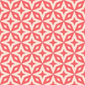 Small scale geometric, four point Christmas star in Georgia bold peach and cream, for pretty wallpaper, duvet covers, sheets, tablecloth, nondirectional, mult, directional, curtains, and soft furnishings