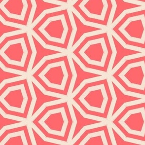 Medium scale, vibrant, bold, Georgia peach and coral, irregular geometric, pentagon shapes, for wallpaper, curtains, duvet cover, sheets, seats, bedlinen, table, linen, Kidz and nursery accessories