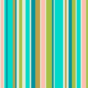 Retro vertical pink turquoise and peach stripes