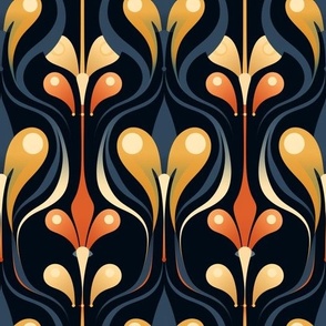 Deco Bloom Elegance - Gilded Flora Fabric Design  
