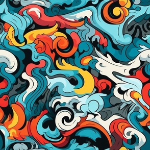 Swirling Rhapsody - Vivid Wave Fabric Design   