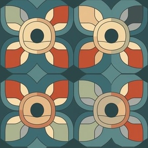 Geometric Harvest - Retro Botanical Fabric Design 