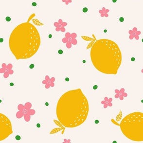 Bright Green Dots & Lemons Pink Flowers