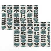 retro vertical garden - mid century modern geometric flowers - blue / teal