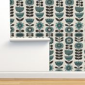 retro vertical garden - mid century modern geometric flowers - blue / teal