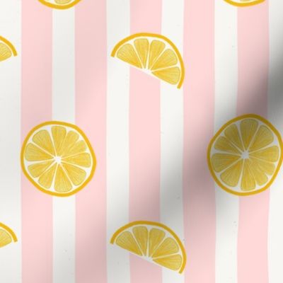 Citrus Yellow Lemons Pink White Stripes