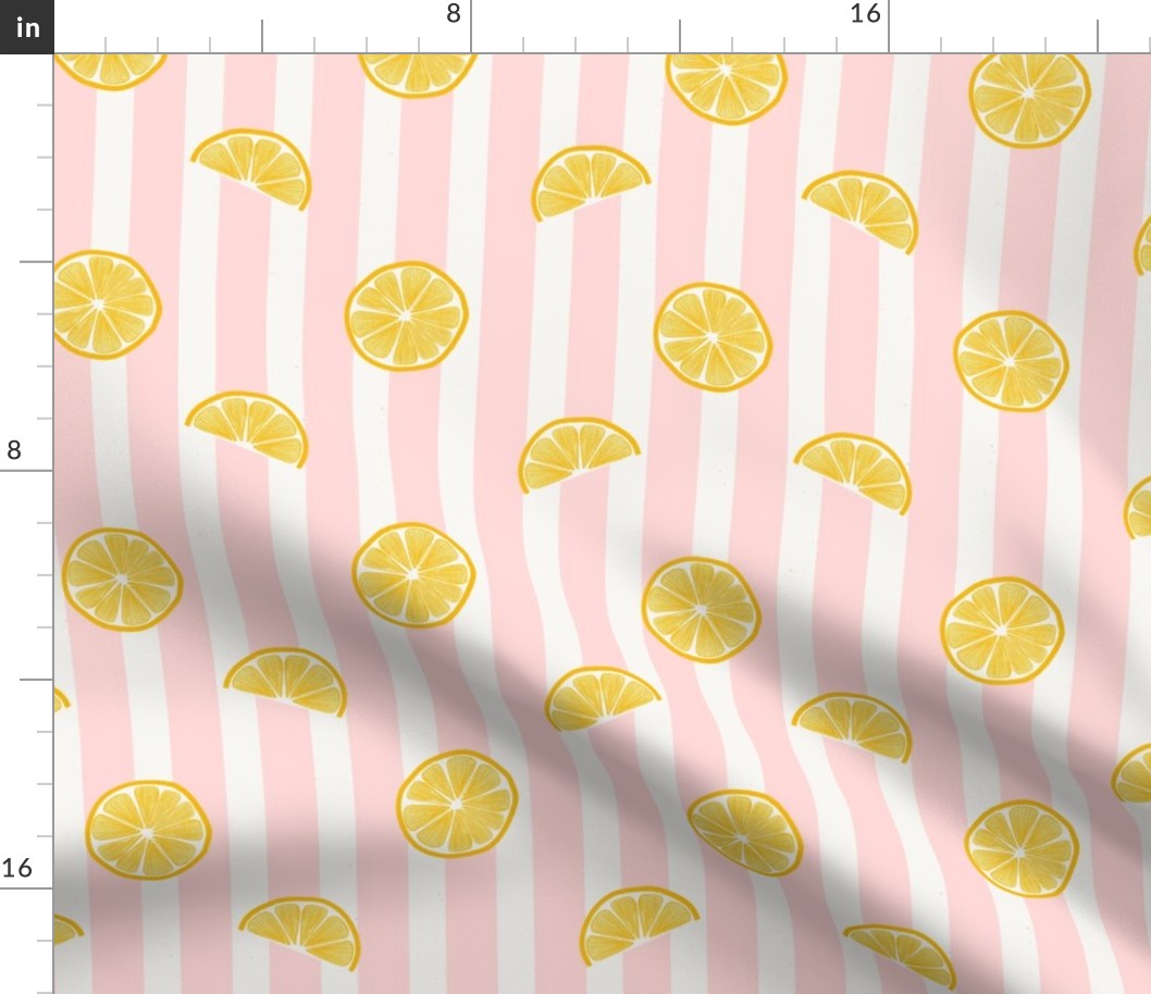 Citrus Yellow Lemons Pink White Stripes