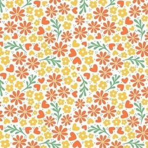 Smaller Summer Whimsy Floral Garden Playful Colorful Orange and Yellow Flowers and Hearts